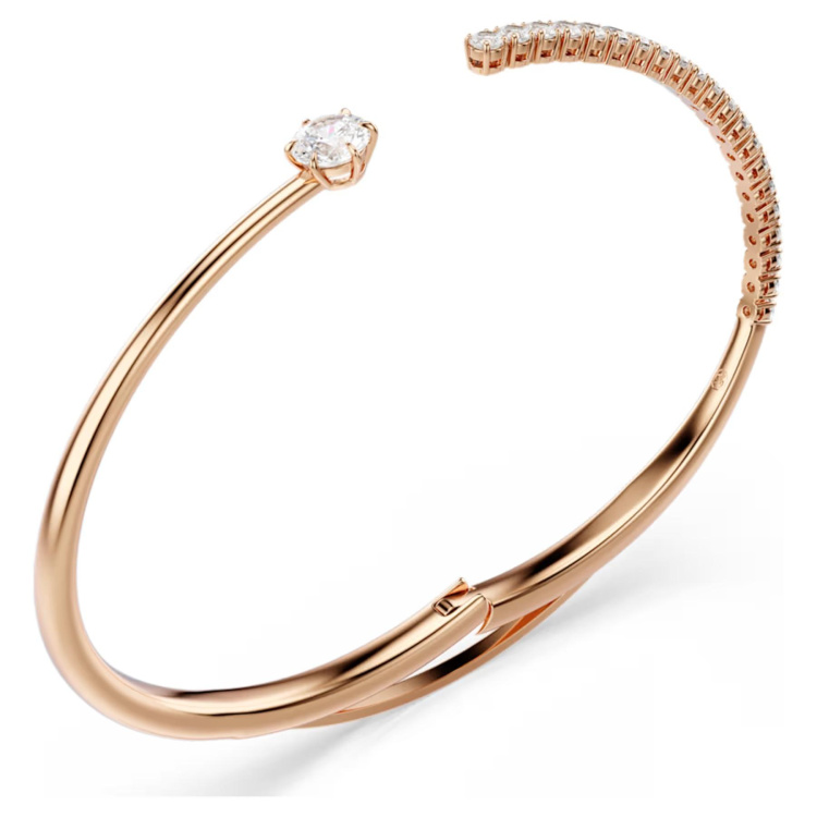 Matrix bangle Round cut, White, 18K rose gold finish